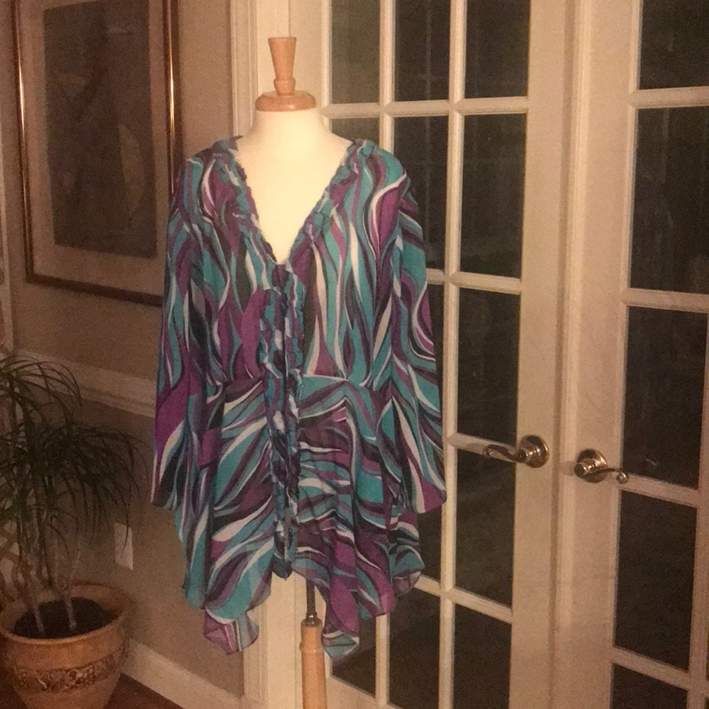 Blouse by Ashley Steward teal, purple and black